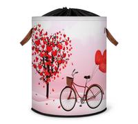 Grand panier à linge pliable en forme de cœur pour la Saint-Valentin avec couvercle à cordon de serrage