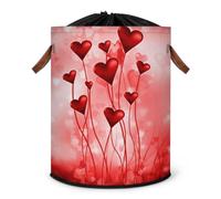 Grand panier à linge pliable en forme de cœur rouge pour la Saint-Valentin, panier de rangement en tissu avec couvercle à cordon de serrage