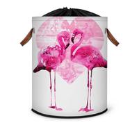 Grand panier à linge pliable en forme de flamant rose avec couvercle à cordon de serrage