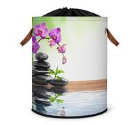 Grand panier à linge pliable en forme de fleur de pierre zen, panier de rangement pour vêtements, panier de rangement en tissu avec couvercle à cordon de serrage