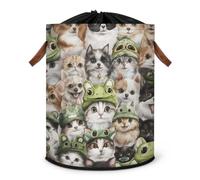 Grand panier à linge pliable en forme de grenouille, chat et chien avec couvercle à cordon de serrage pour chambre à coucher, salle de bain