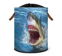 Grand panier à linge pliable en forme de requin blanc avec couvercle à cordon de serrage pour chambre à coucher, salle de bain