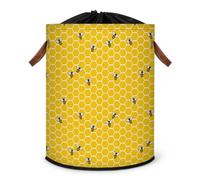 Grand panier à linge pliable en nid d'abeille jaune avec cordon de serrage pour chambre à coucher, salle de bain