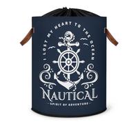 Grand panier à linge pliable en tissu avec couvercle à cordon de serrage Motif ancre marine