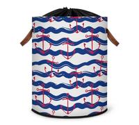 Grand panier à linge pliable en tissu avec couvercle à cordon de serrage Motif ancre Rouge