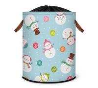 Grand panier à linge pliable en tissu avec couvercle à cordon de serrage Motif bonhomme de neige et flocons de neige