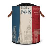 Grand panier à linge pliable en tissu avec couvercle à cordon de serrage Motif carte postale de Paris