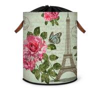 Grand panier à linge pliable en tissu avec couvercle à cordon de serrage Motif carte postale Paris