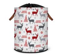 Grand panier à linge pliable en tissu avec couvercle à cordon de serrage, motif cerf et flocons de neige