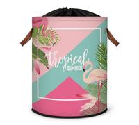 Grand panier à linge pliable en tissu avec couvercle à cordon de serrage Motif flamant rose
