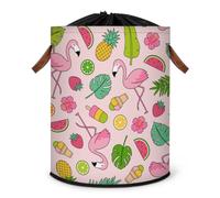 Grand panier à linge pliable en tissu avec couvercle à cordon de serrage Motif flamant rose