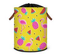Grand panier à linge pliable en tissu avec couvercle à cordon de serrage Motif flamant rose et ananas