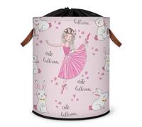 Grand panier à linge pliable en tissu avec couvercle à cordon de serrage - Motif lapin et ballet