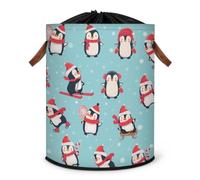 Grand panier à linge pliable en tissu avec couvercle à cordon de serrage Motif pingouin