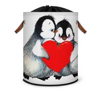 Grand panier à linge pliable en tissu avec couvercle à cordon de serrage Motif pingouin