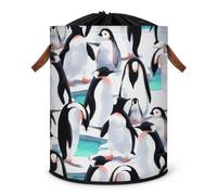 Grand panier à linge pliable en tissu avec couvercle à cordon de serrage Motif pingouin mignon