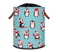 Grand panier à linge pliable en tissu avec couvercle à cordon de serrage Motif pingouin mignon