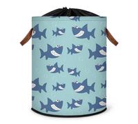 Grand panier à linge pliable en tissu avec couvercle à cordon de serrage - Motif requin mignon