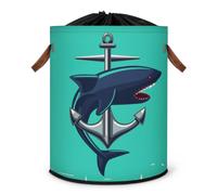 Grand panier à linge pliable en tissu avec couvercle à cordon de serrage Motif requin océan