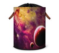 Grand panier à linge pliable en tissu avec couvercle à cordon de serrage Motif univers Galaxy Planet