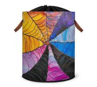 Grand panier à linge pliable en toile d'araignée colorée avec couvercle à cordon de serrage pour chambre à coucher, salle de bain