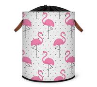 Grand panier à linge pliable flamant rose à pois avec couvercle à cordon de serrage
