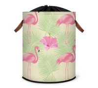 Grand panier à linge pliable flamant rose avec couvercle à cordon de serrage