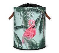 Grand panier à linge pliable flamant rose palmier tropical avec couvercle à cordon de serrage