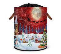 Grand panier à linge pliable Merry Christmas avec couvercle à cordon de serrage pour chambre à coucher, salle de bain