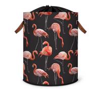 Grand panier à linge pliable motif flamant rose avec couvercle à cordon de serrage