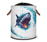 Grand panier à linge pliable motif requin avec couvercle à cordon de serrage pour chambre à coucher, salle de bain
