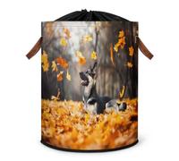 Grand panier à linge pliable pour chien de berger - Panier de rangement pour vêtements - Panier à linge pliable en tissu avec couvercle à cordon de serrage