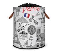 Grand panier à linge pliable sur le thème de la France Paris avec couvercle à cordon de serrage pour chambre à coucher, salle de bain