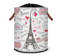 Grand panier à linge pliable sur le thème de Paris - Panier de rangement en tissu avec couvercle à cordon de serrage