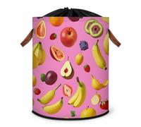 Grand panier à linge pliable sur le thème des fruits tropicaux - Panier de rangement en tissu avec couvercle à cordon de serrage