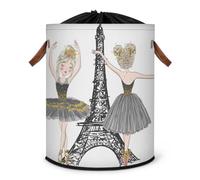 Grand panier à linge pliable Tower Eiffel Ballet Girl avec couvercle à cordon de serrage