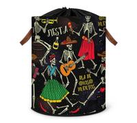Grand panier à linge squelette Dance Day of the Dead - Grand panier à linge pliable - Panier de rangement pour vêtements avec cordon de serrage et couvercle pour chambre à coucher, salle de bain