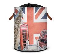 Grand panier à linge vintage London Union Jack Panier de rangement pliable Panier à linge Panier à linge Panier de rangement en tissu Panier de rangement avec cordon de serrage Couvercle