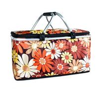 Grand panier à provisions pliable avec poignées rembourrées, panier pliable pratique avec cadre en aluminium, panier robuste, motif chrysanthème