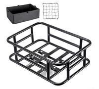 Grand panier arrière de vélo avec doublure en filet de cargaison, panier de vélo en acier extra grande capacité pour les trajets et les pique-niques Noir