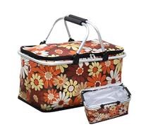 Grand panier de pique-nique isotherme, portable et pliable avec poignée de 30 L - Sac réutilisable pour pique-nique, plage, extérieur, panier de rangement pour aliments chauds ou froids