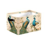 Grand panier de rangement pliable avec poignées en tissu floral vintage pour étagères, jouets, vêtements, chambre d'enfant, salon, décoration de salon