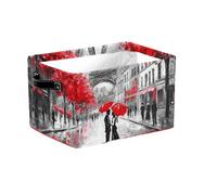 Grand panier de rangement pliable avec poignées en tissu Paris vintage pour étagères, jouets, vêtements, chambre d'enfant, salon, décoration