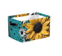 Grand panier de rangement pliable en bois turquoise avec poignées en tissu vintage pour étagères, jouets, vêtements, chambre d'enfant, placard, salon, décoration