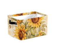 Grand panier de rangement pliable vintage avec poignées en tissu pour étagères, jouets, vêtements, chambre d'enfant, placard, salon, jaune