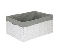 Grand panier de rangement rectangulaire en corde de papier blanc avec doublure en coton gris