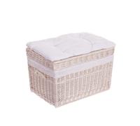Grand panier - E-WICKER24 - Corbeille Pouf Banc avec Coussin de Siège - Osier et Coton - Blanc et Beige