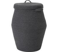 Grand panier en corde de coton fabriqué à la main avec couvercle, forme de drapeau élégant avec couvercle, panier à vêtements avec haut, pour chambre à coucher et salon, mélange gris et noir 66 x 50,8