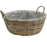 Grand panier en osier avec poignées, naturel-blanc, jardinière XL de style campagnard, panier décoratif pour plantes & rangement, Ø51cm