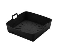 Grand panier en silicone for friteuse à air de 23 cm, moules XXL for 9 pouces, plaque cuisson carrée réutilisable, accessoires for Convient aux fours à micro-ondes(Balck)